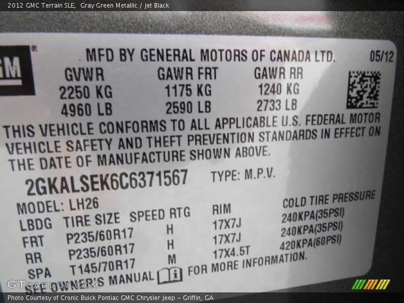 Gray Green Metallic / Jet Black 2012 GMC Terrain SLE