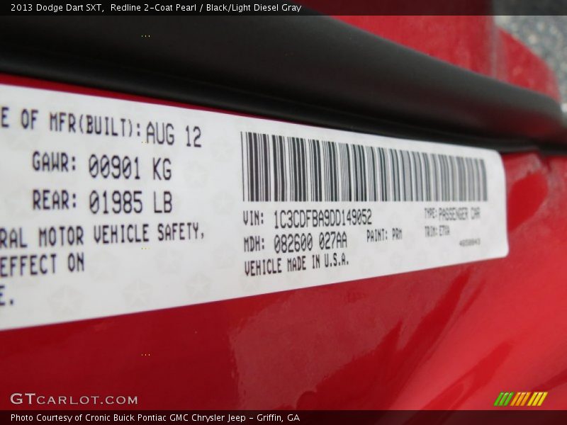 Redline 2-Coat Pearl / Black/Light Diesel Gray 2013 Dodge Dart SXT