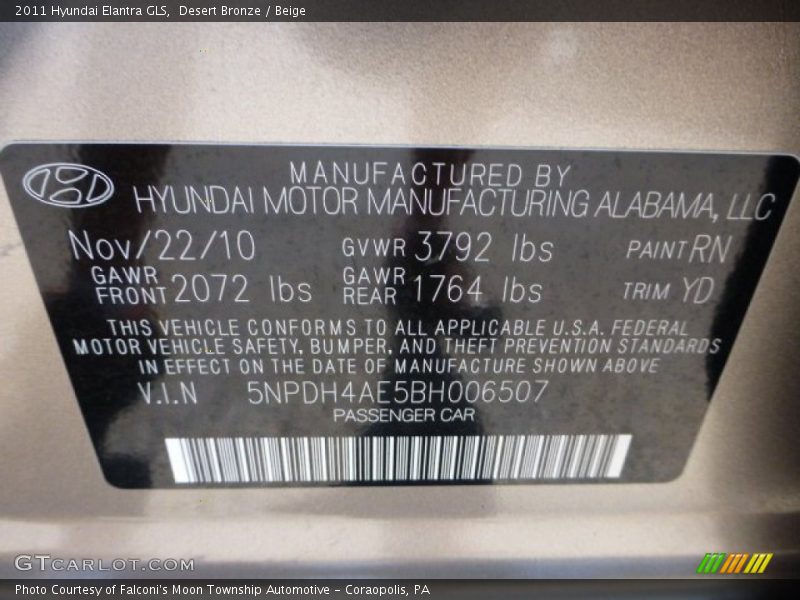 Desert Bronze / Beige 2011 Hyundai Elantra GLS