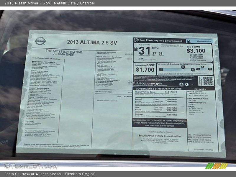  2013 Altima 2.5 SV Window Sticker