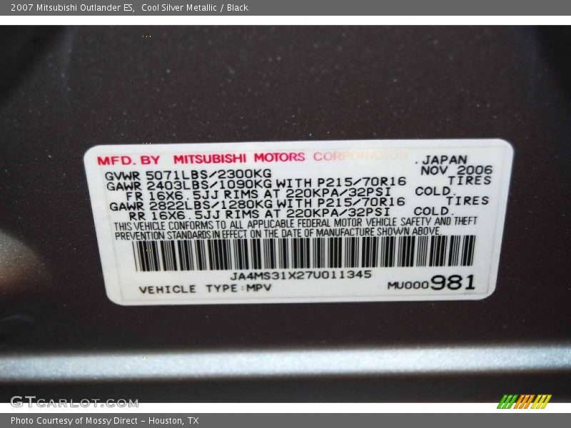 Cool Silver Metallic / Black 2007 Mitsubishi Outlander ES