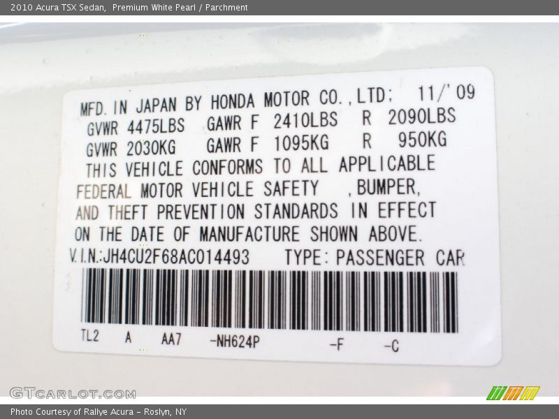 Premium White Pearl / Parchment 2010 Acura TSX Sedan