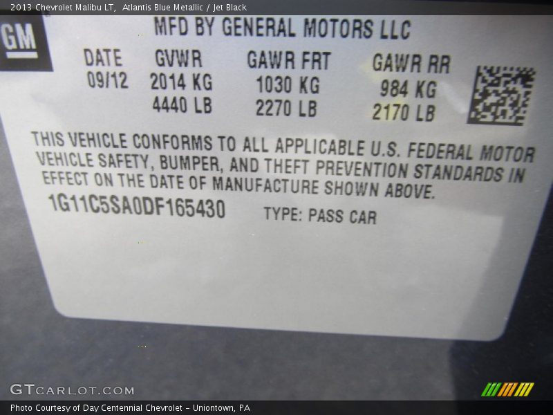 Atlantis Blue Metallic / Jet Black 2013 Chevrolet Malibu LT