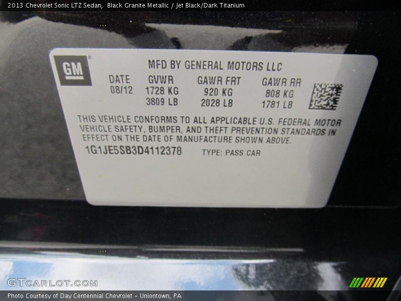Black Granite Metallic / Jet Black/Dark Titanium 2013 Chevrolet Sonic LTZ Sedan