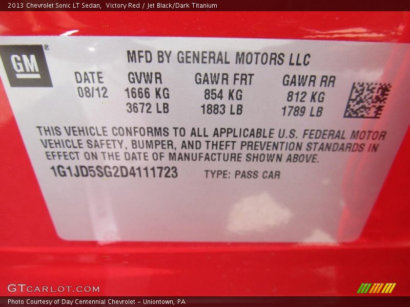 Victory Red / Jet Black/Dark Titanium 2013 Chevrolet Sonic LT Sedan