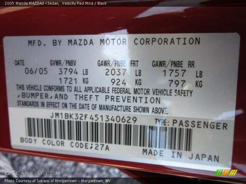 Velocity Red Mica / Black 2005 Mazda MAZDA3 i Sedan