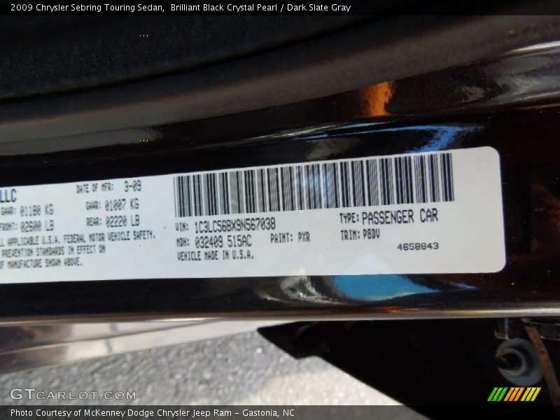 Brilliant Black Crystal Pearl / Dark Slate Gray 2009 Chrysler Sebring Touring Sedan