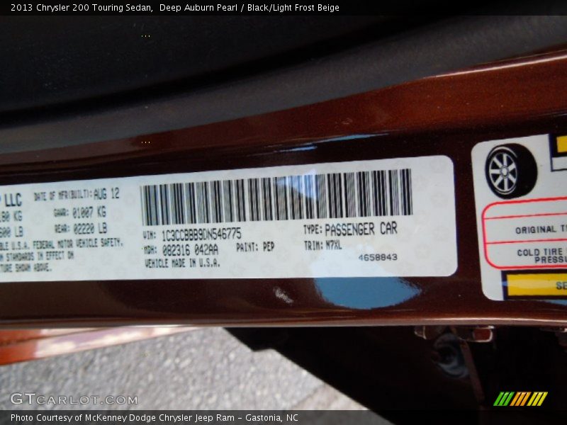 Deep Auburn Pearl / Black/Light Frost Beige 2013 Chrysler 200 Touring Sedan