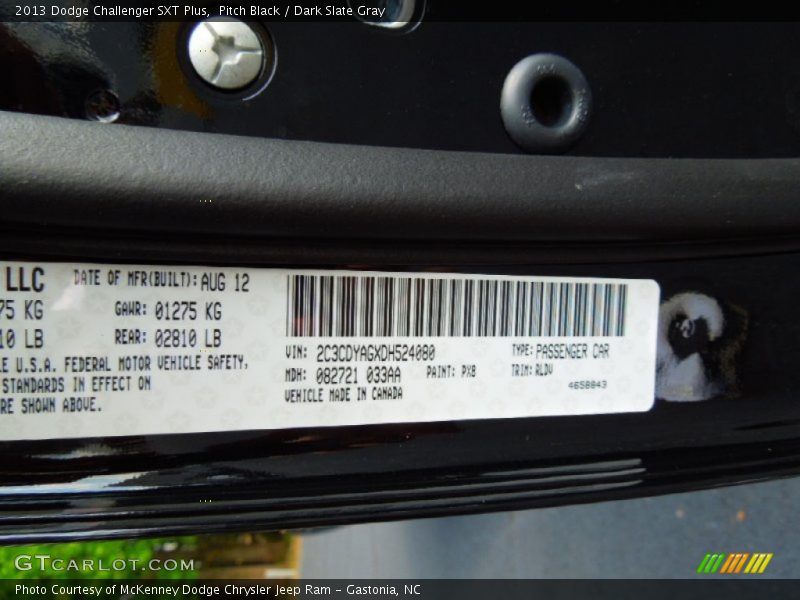 Pitch Black / Dark Slate Gray 2013 Dodge Challenger SXT Plus