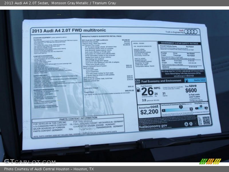 Monsoon Gray Metallic / Titanium Gray 2013 Audi A4 2.0T Sedan