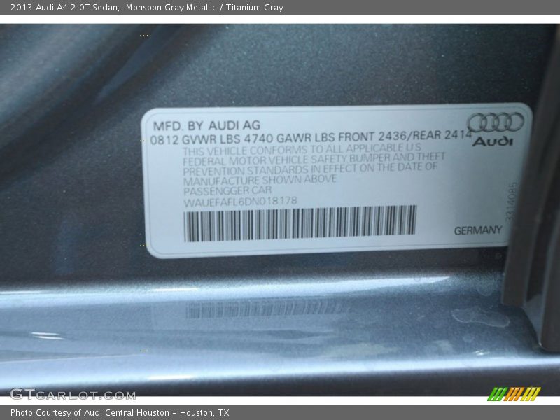 Monsoon Gray Metallic / Titanium Gray 2013 Audi A4 2.0T Sedan