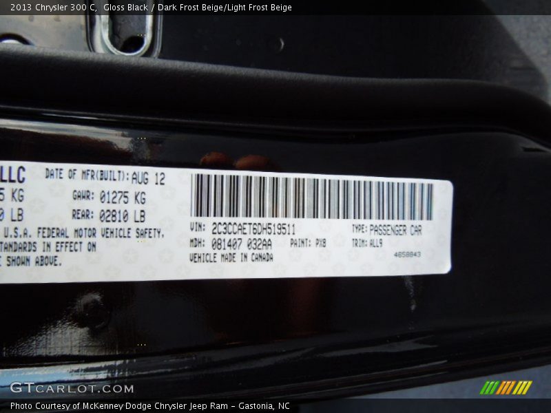 2013 300 C Gloss Black Color Code PX8