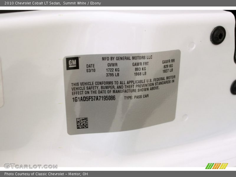 Summit White / Ebony 2010 Chevrolet Cobalt LT Sedan