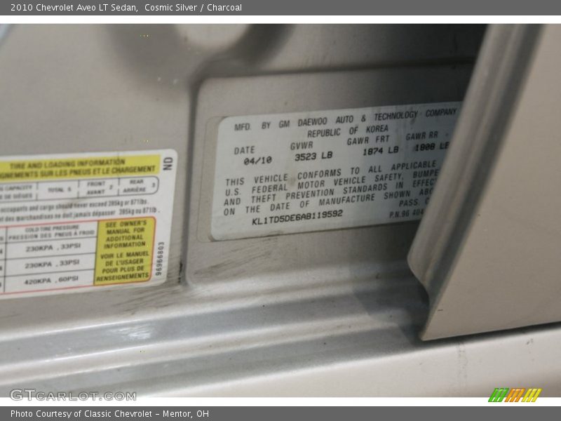 Cosmic Silver / Charcoal 2010 Chevrolet Aveo LT Sedan