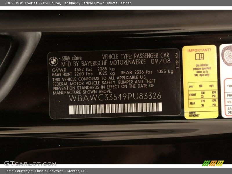 Jet Black / Saddle Brown Dakota Leather 2009 BMW 3 Series 328xi Coupe