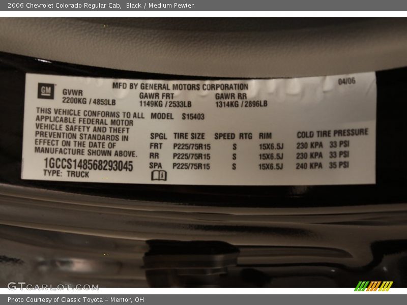 Black / Medium Pewter 2006 Chevrolet Colorado Regular Cab