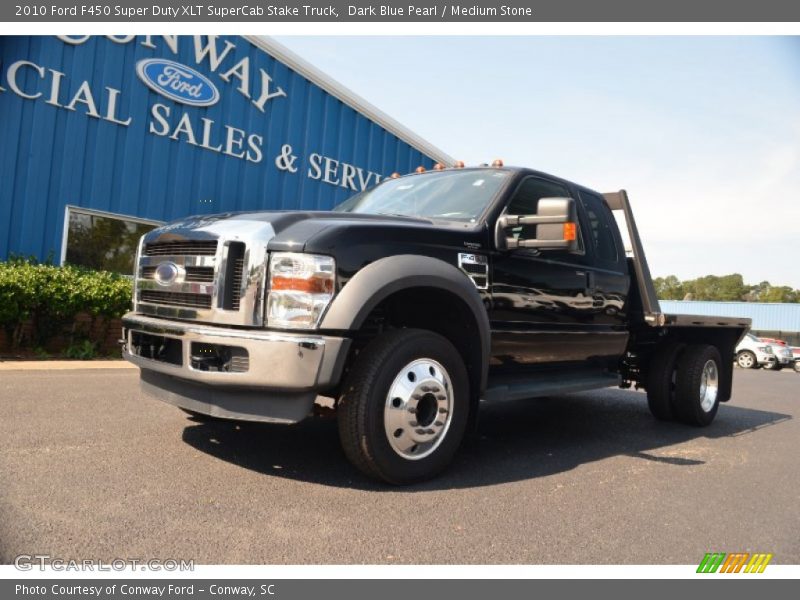 Dark Blue Pearl / Medium Stone 2010 Ford F450 Super Duty XLT SuperCab Stake Truck