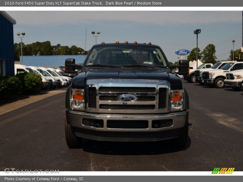 Dark Blue Pearl / Medium Stone 2010 Ford F450 Super Duty XLT SuperCab Stake Truck
