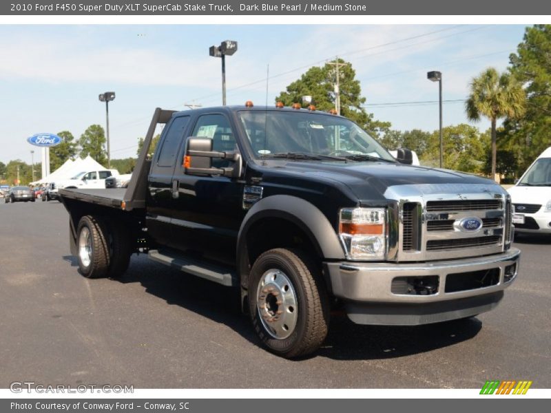 Dark Blue Pearl / Medium Stone 2010 Ford F450 Super Duty XLT SuperCab Stake Truck