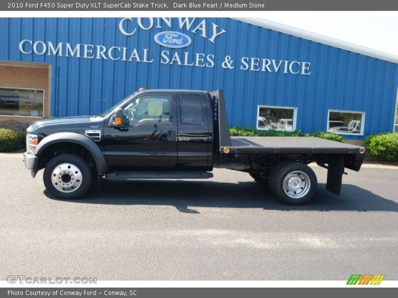 Dark Blue Pearl / Medium Stone 2010 Ford F450 Super Duty XLT SuperCab Stake Truck