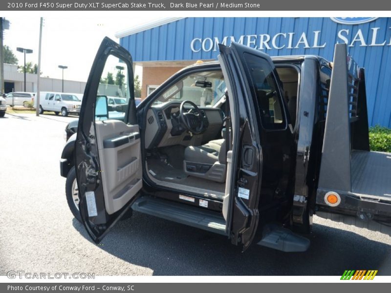 Dark Blue Pearl / Medium Stone 2010 Ford F450 Super Duty XLT SuperCab Stake Truck