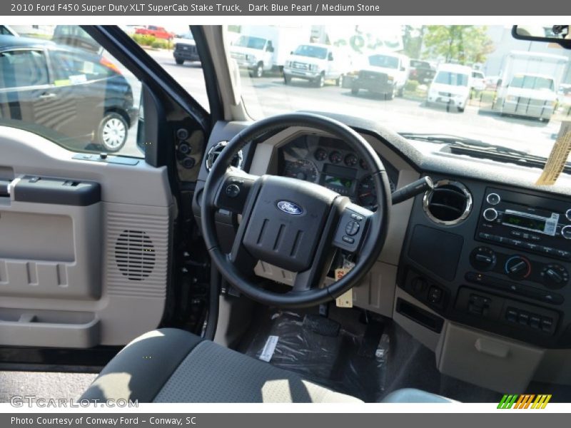 Dark Blue Pearl / Medium Stone 2010 Ford F450 Super Duty XLT SuperCab Stake Truck