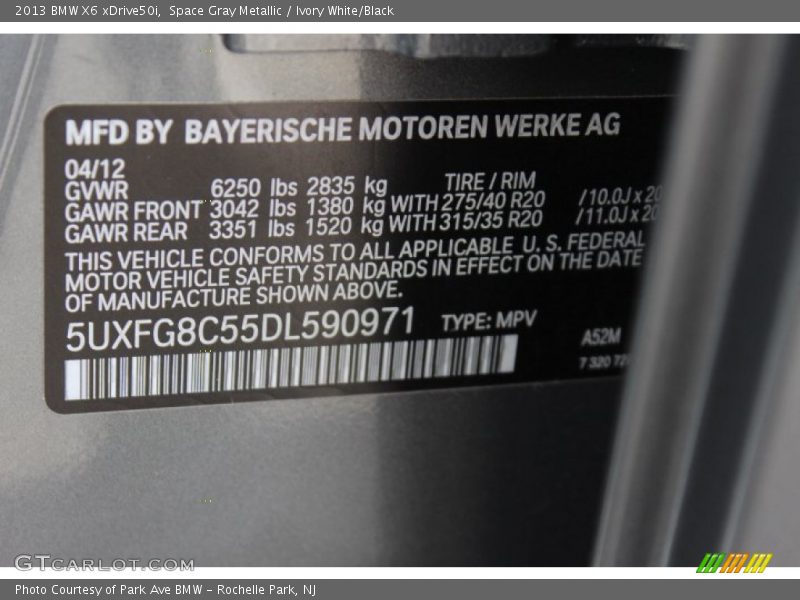 2013 X6 xDrive50i Space Gray Metallic Color Code A52