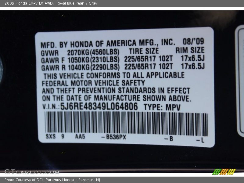 Royal Blue Pearl / Gray 2009 Honda CR-V LX 4WD