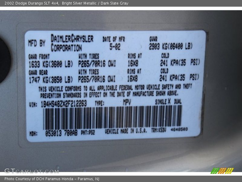 PS2 - 2002 Dodge Durango SLT 4x4