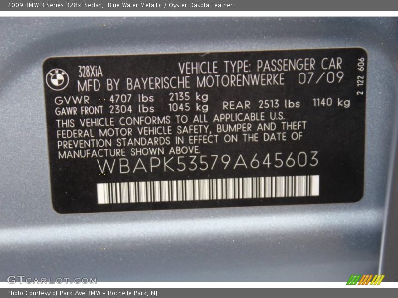 Blue Water Metallic / Oyster Dakota Leather 2009 BMW 3 Series 328xi Sedan