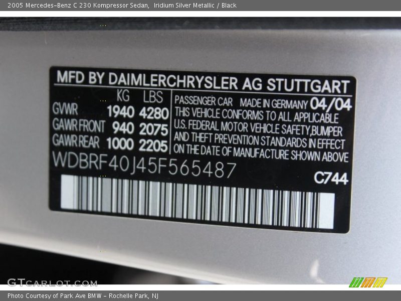 Iridium Silver Metallic / Black 2005 Mercedes-Benz C 230 Kompressor Sedan