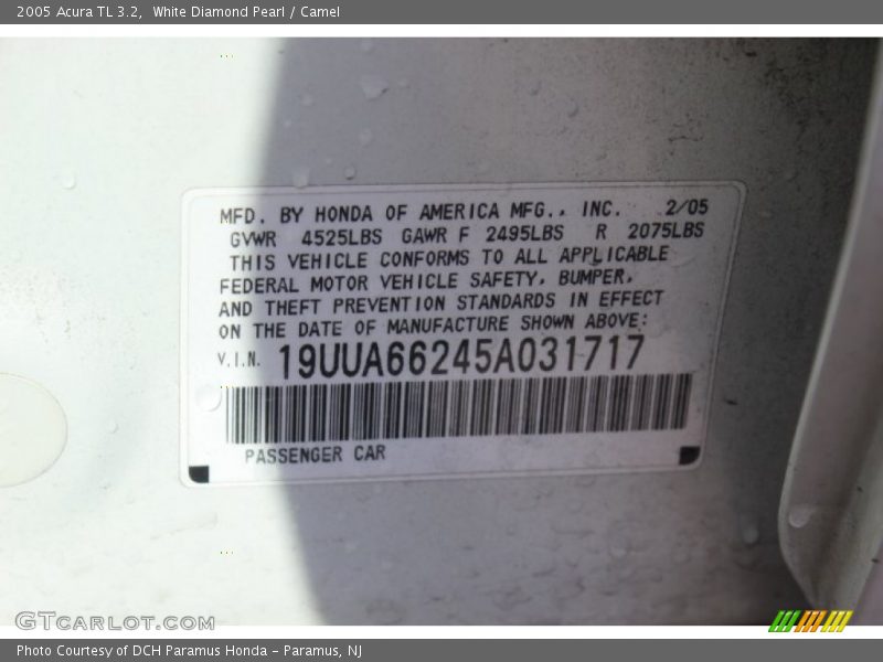 White Diamond Pearl / Camel 2005 Acura TL 3.2