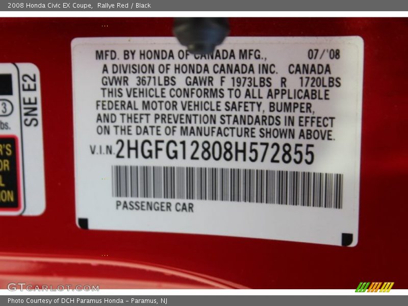 Rallye Red / Black 2008 Honda Civic EX Coupe