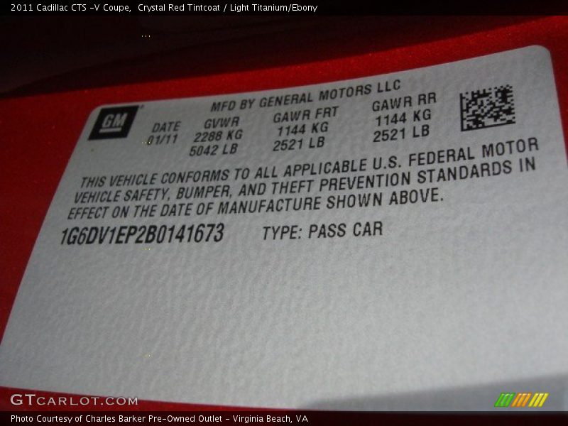 Crystal Red Tintcoat / Light Titanium/Ebony 2011 Cadillac CTS -V Coupe