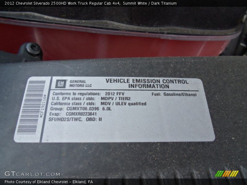 Summit White / Dark Titanium 2012 Chevrolet Silverado 2500HD Work Truck Regular Cab 4x4