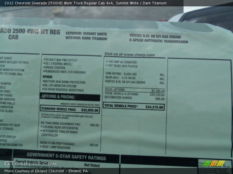 Summit White / Dark Titanium 2012 Chevrolet Silverado 2500HD Work Truck Regular Cab 4x4