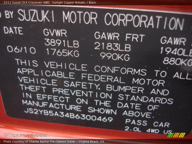 Sunlight Copper Metallic / Black 2011 Suzuki SX4 Crossover AWD