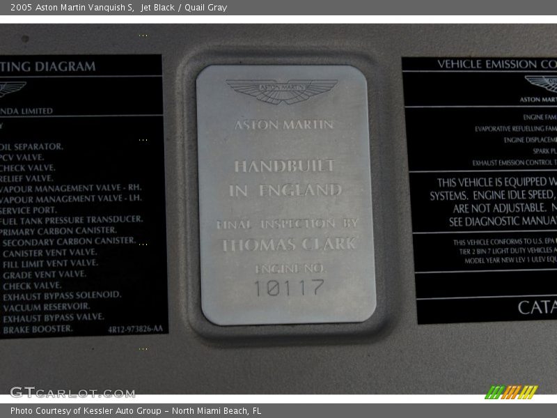 Info Tag of 2005 Vanquish S