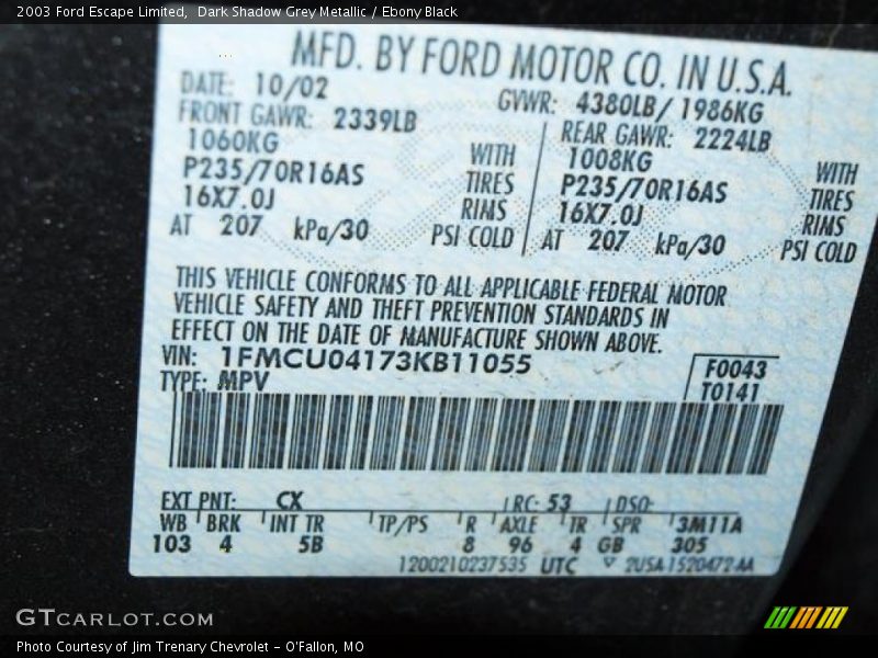 Dark Shadow Grey Metallic / Ebony Black 2003 Ford Escape Limited