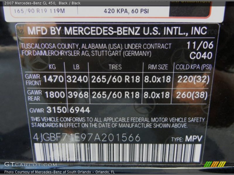 Black / Black 2007 Mercedes-Benz GL 450