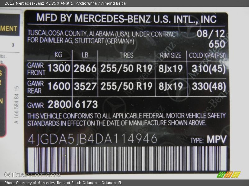 Arctic White / Almond Beige 2013 Mercedes-Benz ML 350 4Matic