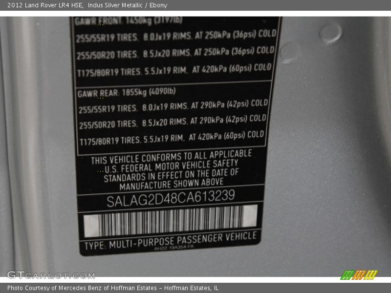 Indus Silver Metallic / Ebony 2012 Land Rover LR4 HSE