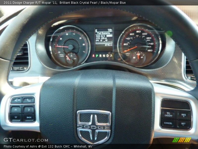 Brilliant Black Crystal Pearl / Black/Mopar Blue 2011 Dodge Charger R/T Mopar '11