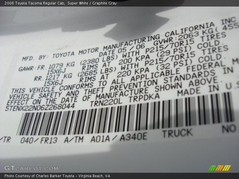 Super White / Graphite Gray 2006 Toyota Tacoma Regular Cab