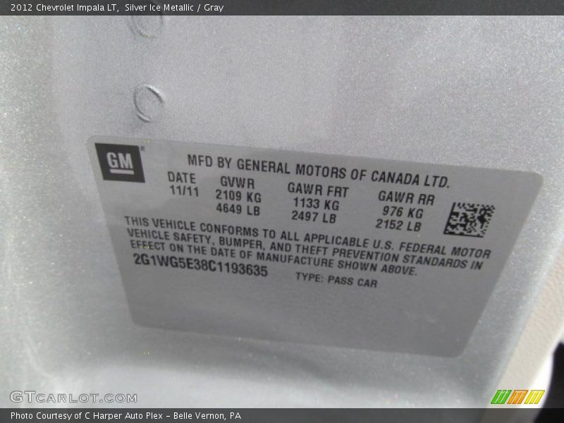 Silver Ice Metallic / Gray 2012 Chevrolet Impala LT