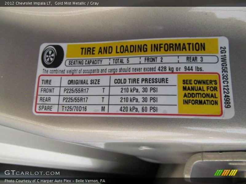 Gold Mist Metallic / Gray 2012 Chevrolet Impala LT
