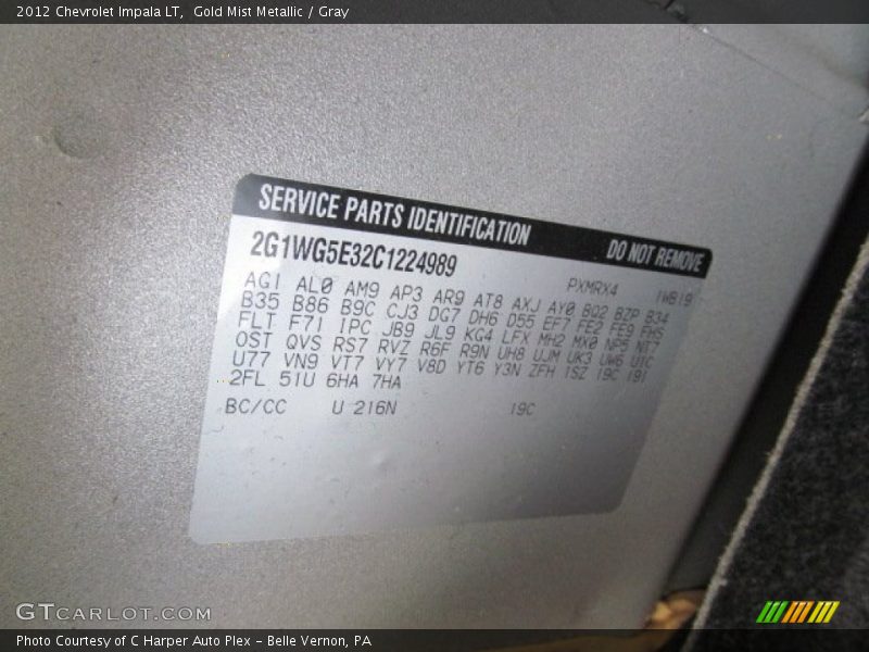 Gold Mist Metallic / Gray 2012 Chevrolet Impala LT