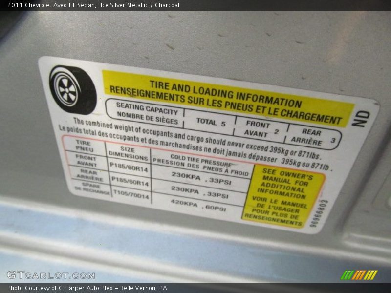 Ice Silver Metallic / Charcoal 2011 Chevrolet Aveo LT Sedan