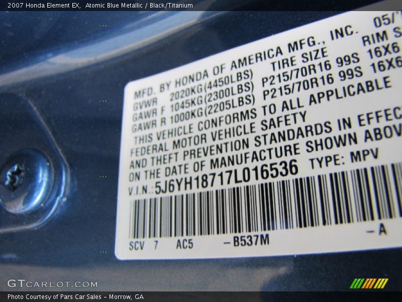 2007 Element EX Atomic Blue Metallic Color Code B537M