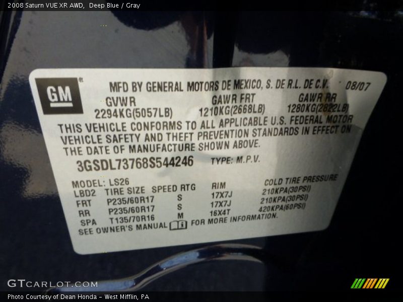 Deep Blue / Gray 2008 Saturn VUE XR AWD